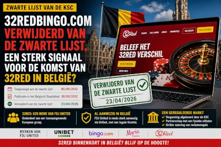 Zwarte lijst van de Kansspelcommissie (KSC): verrassende verwijdering van 32redbingo.com, een sterk signaal voor de komst van 32Red in Belgi&euml;?